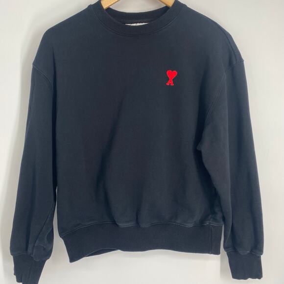 AMI Paris Sweatshirt Women’s Medium Black With Red Embroidered Logo Luxury - Picture 1 of 10